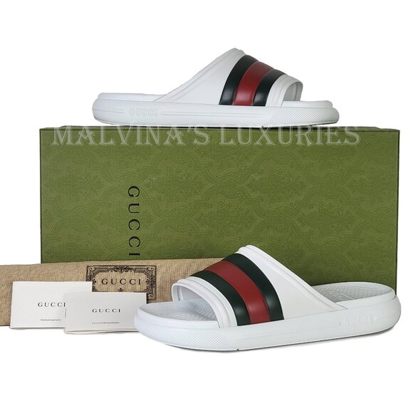 GUCCI SHOES MENS WHITE RUBBER ACE SLIDE SANDAL w WEB DETAIL sz 9G 9.5 US main image 12
